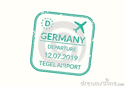 Germany Passport stamp. Visa stamp for travel. Berlin international airport grunge sign. Immigration, arrival and departure symbol Vector Illustration